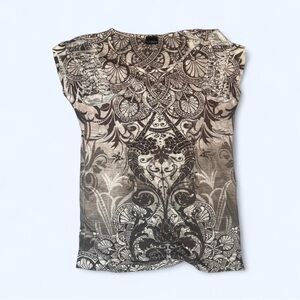 Graphic Gray Cap Sleeve Blouse